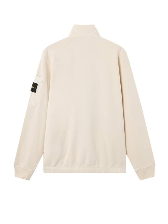  스톤 아일랜드 긴팔 티셔츠 코튼 스웨트셔츠 (지퍼 포함) 화이트 - STONE ISLAND