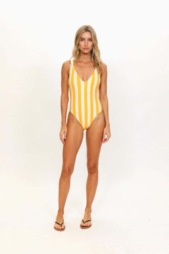  솔리드 앤 스트라이프 원피스 수영복 단색과 줄무늬가 있는 미셸 리버서블 수영복 파인애플 - SOLID AND STRIPED