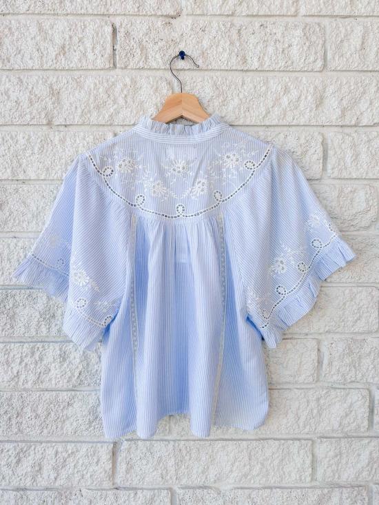  시레나 탑 메이 셔츠 파란색 흰색 줄무늬 - XIRENA