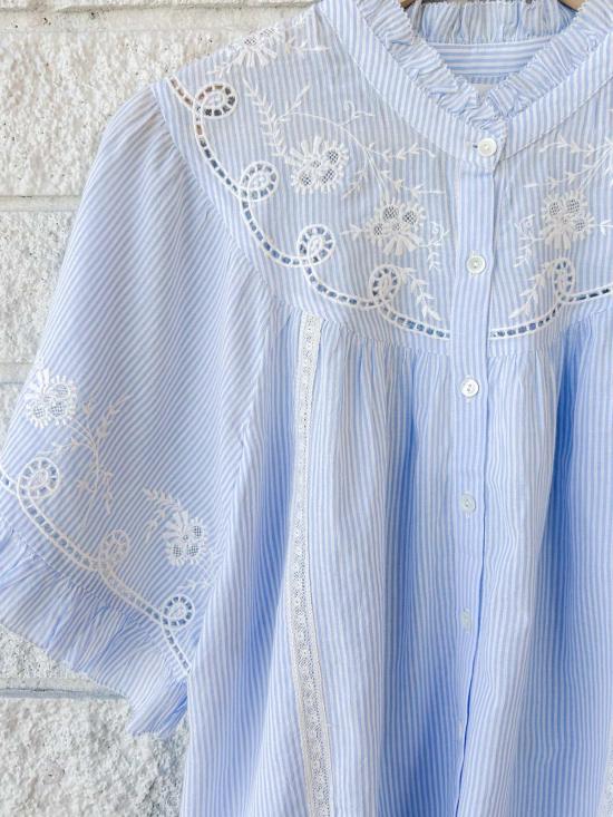  시레나 탑 메이 셔츠 파란색 흰색 줄무늬 - XIRENA