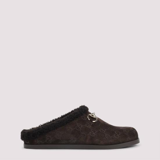  구찌 뮬/슬리퍼 스웨이드 가죽 뮬 브라운