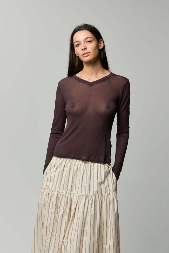  아셀 긴팔 티셔츠 애셔 사스키아 롱슬리브 마이크로 V탑