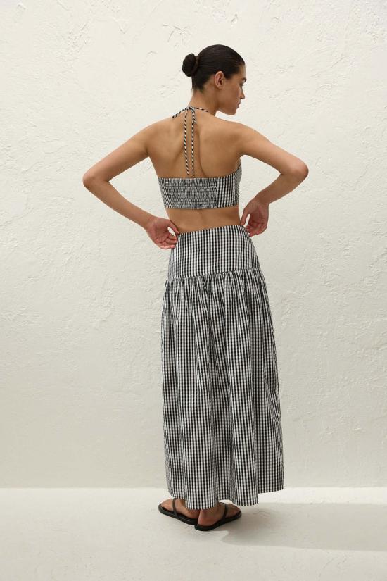  페이스풀더브랜드 미디 스커트 페이스풀 더 브랜드 루시아  블랙 텍스처드 깅엄 - FAITHFULL THE BRAND