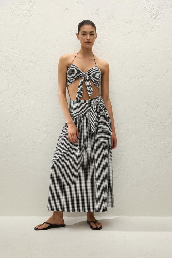  페이스풀더브랜드 미디 스커트 페이스풀 더 브랜드 루시아  블랙 텍스처드 깅엄