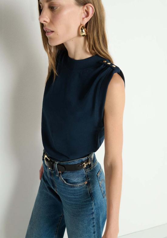  네이션 민소매 티셔츠 미카 버튼 숄더 탱크탑 나이트 스카이 - NATION