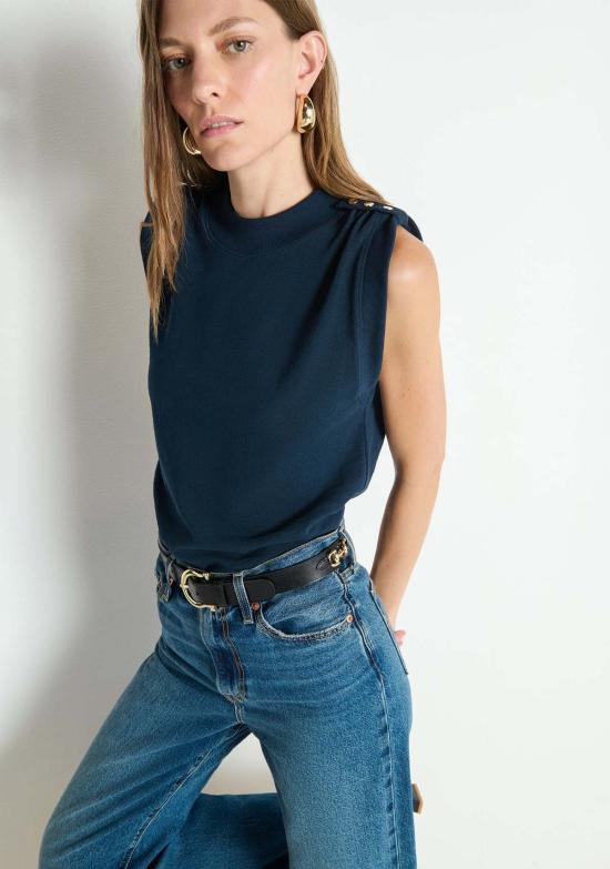  네이션 민소매 티셔츠 미카 버튼 숄더 탱크탑 나이트 스카이 - NATION