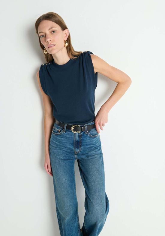  네이션 민소매 티셔츠 미카 버튼 숄더 탱크탑 나이트 스카이 - NATION