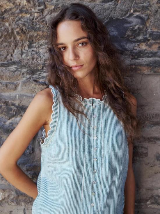  Melissa Nepton 민소매 티셔츠 Zola 탑 그린 스트라이프