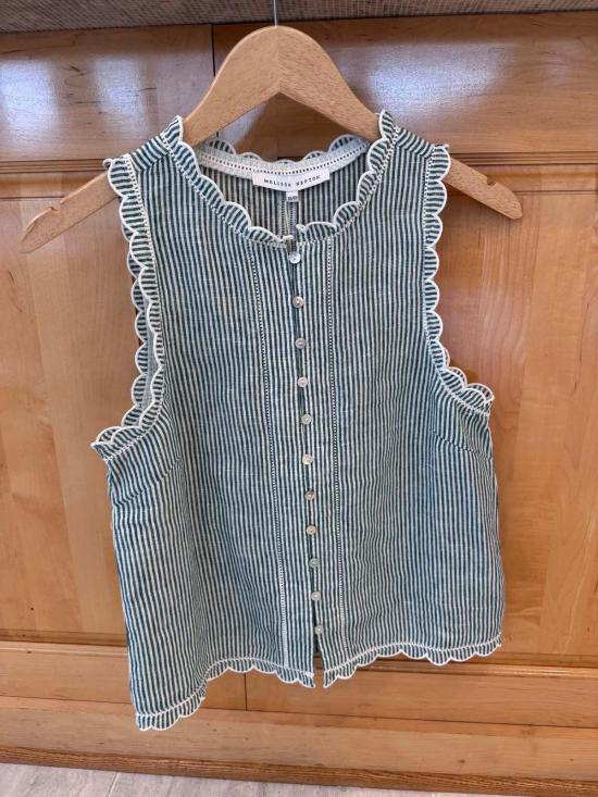  Melissa Nepton 민소매 티셔츠 Zola 탑 그린 스트라이프 - OTHER BRANDS