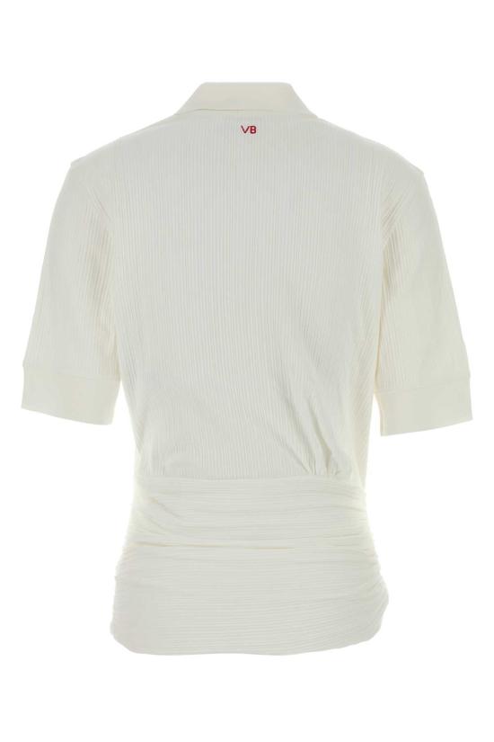  빅토리아 베컴 반팔 티셔츠 스트레치 코튼 폴로 셔츠 화이트 - VICTORIA BECKHAM