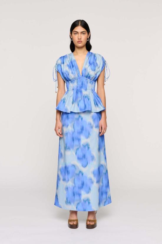  클레아 미디 스커트 자스민 스커트 플로랄리스 블루