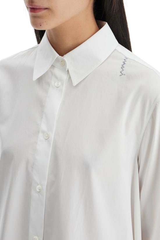  마르니 미디 원피스 화이트 코튼 드레스 자수 드레스 릴리 화이트 - MARNI