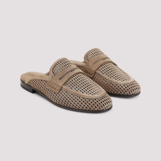 26SS 브루넬로 쿠치넬리 레더 스파클링 네트 뮬 MZDVC3211 C2767 ANTILOPE - BRUNELLO CUCINELLI