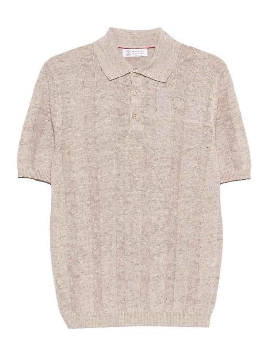 26SS 브루넬로 쿠치넬리 와이드 립 코튼 리넨니트 폴로셔츠 M2L707815CAY04 Beige
