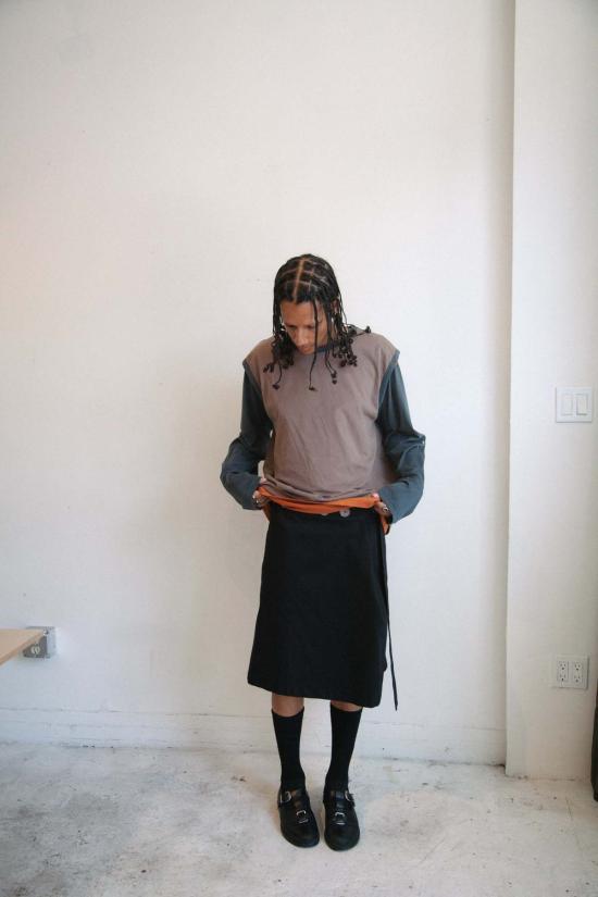  LOVETHANKS 미디 스커트 러브땡스 버튼 랩 - OTHER BRANDS