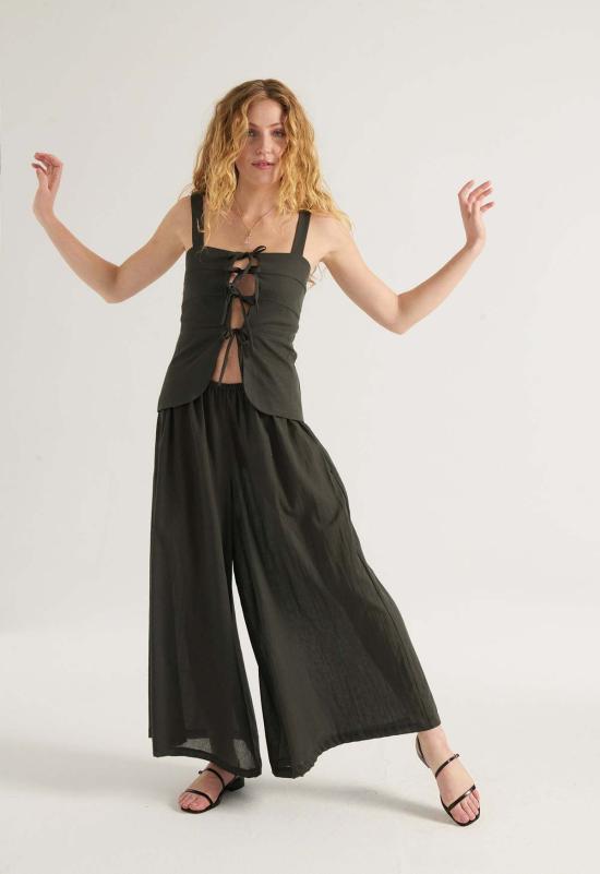  루 샤르망 블라우스 파커 타이 탑 그래파이트