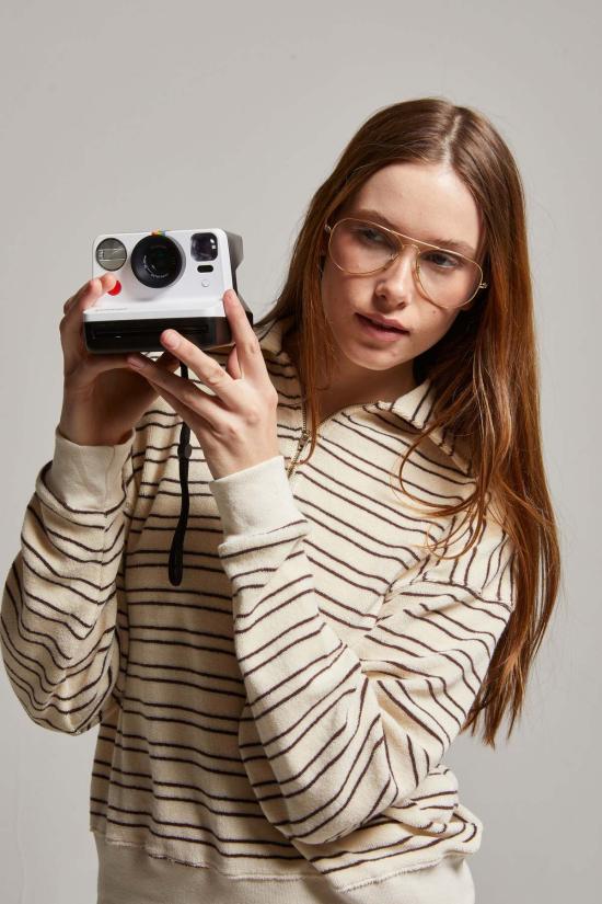  아셀 스웨터 애셔 코디 테리 1/4 지퍼 스웨트셔츠 크림/브라운 스트라이프 - ASHER