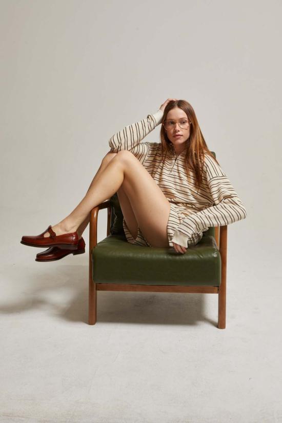  아셀 스웨터 애셔 코디 테리 1/4 지퍼 스웨트셔츠 크림/브라운 스트라이프 - ASHER