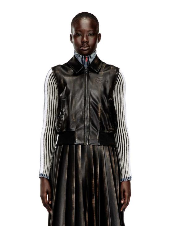  디젤 가죽 자켓 G 인코 인조 가죽 슬리브리스 재킷 블랙 - DIESEL