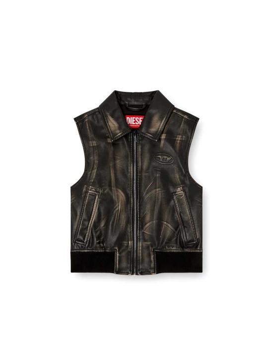  디젤 가죽 자켓 G 인코 인조 가죽 슬리브리스 재킷 블랙