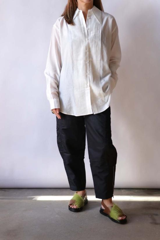  티비 탑 실크 보일 이지 핀턱 셔츠 아이보리 - TIBI