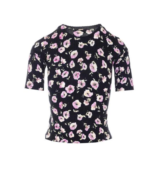  트윈셋 반팔 티셔츠 플로럴 프린트 티셔츠 블랙 - TWINSET