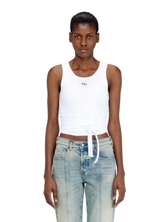  디젤 민소매 티셔츠 코튼 블렌드 탱크탑 화이트 - DIESEL