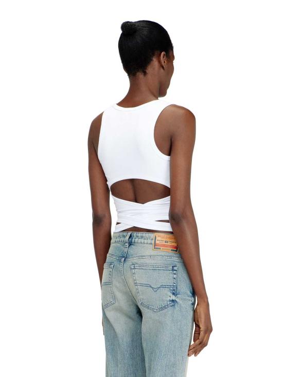  디젤 민소매 티셔츠 코튼 블렌드 탱크탑 화이트 - DIESEL