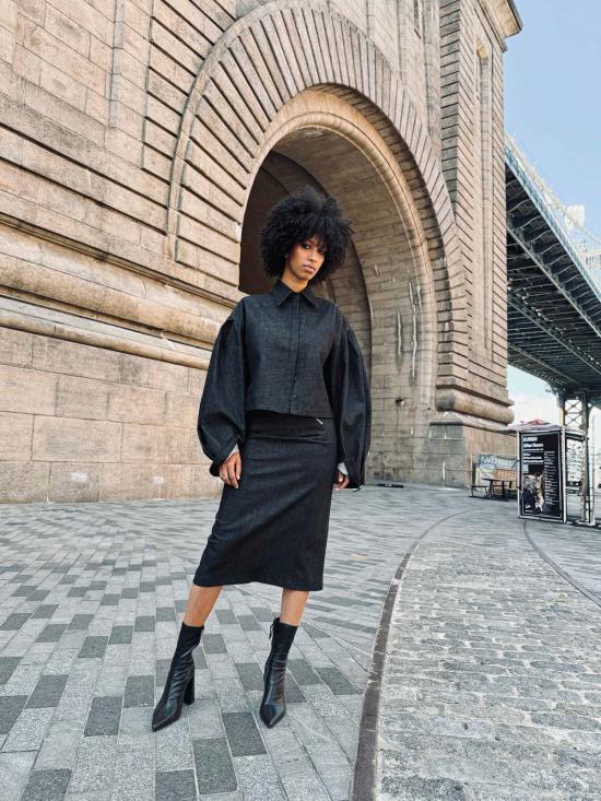  예세이트 미디 스커트 예삿 페키르 스커트 인디고/바닐라/차콜/썬키스 인디고 - YESAET