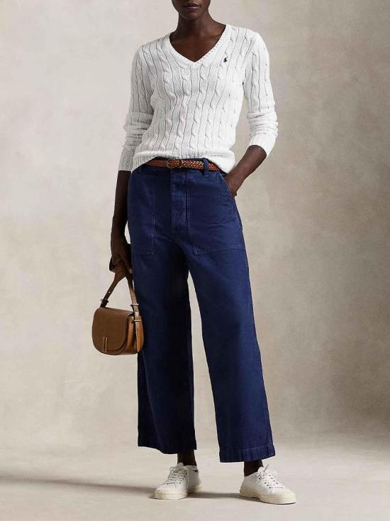 26SS 폴로 랄프로렌 포니로고 피마 코튼 케이블 니트 V넥 스웨터 211971870003 White - POLO RALPH LAUREN