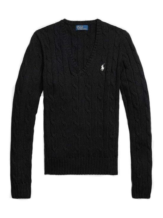 26SS 폴로 랄프로렌 포니로고 피마 코튼 케이블 니트 V넥 스웨터 211971870002 Black