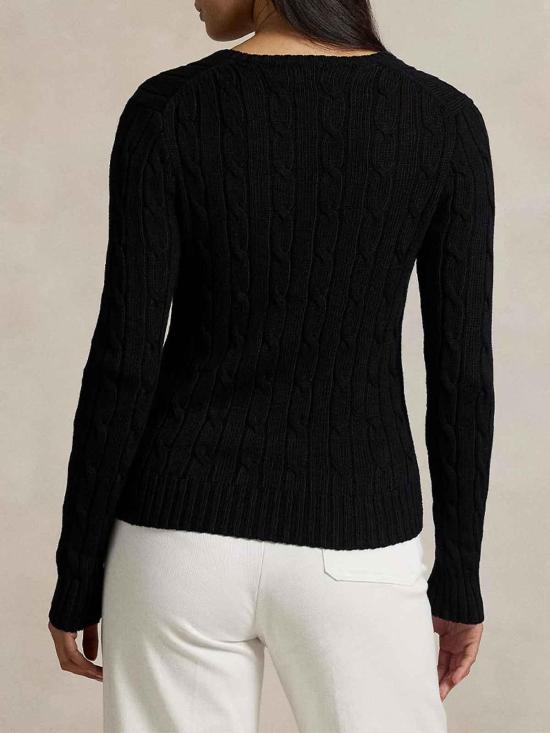 26SS 폴로 랄프로렌 포니로고 피마 코튼 케이블 니트 V넥 스웨터 211971870002 Black - POLO RALPH LAUREN