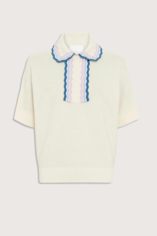  몰리 반팔 티셔츠 Molli Duc 릭랙 엣지 칼라 폴로 탑 내추럴/멀티