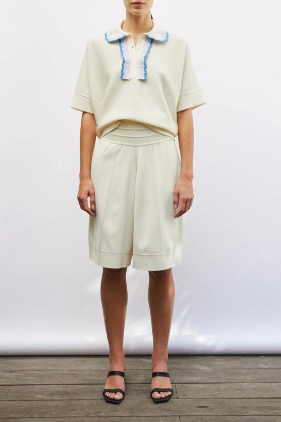  몰리 반팔 티셔츠 Molli Duc 릭랙 엣지 칼라 폴로 탑 내추럴/멀티 - MOLLI