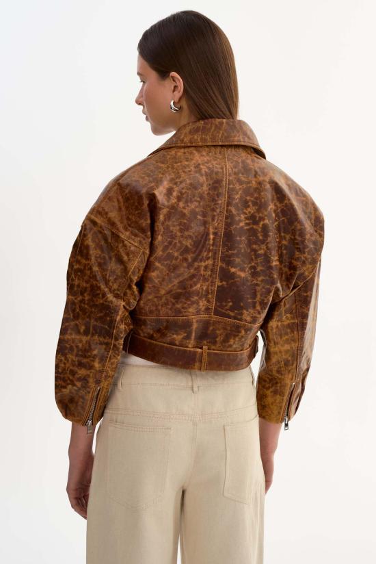  라마르크 가죽 자켓 비니 가죽 크롭 바이커 재킷 브라운 - LAMARQUE