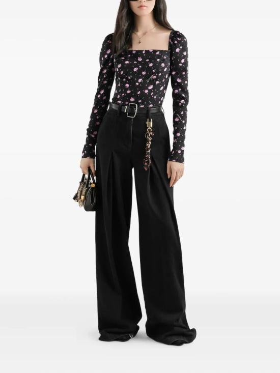 26SS 돌체앤가바나 카네이션 프린트 실크 탑 F7BH8TFSA8M HN5XX BLACK - DOLCE & GABBANA