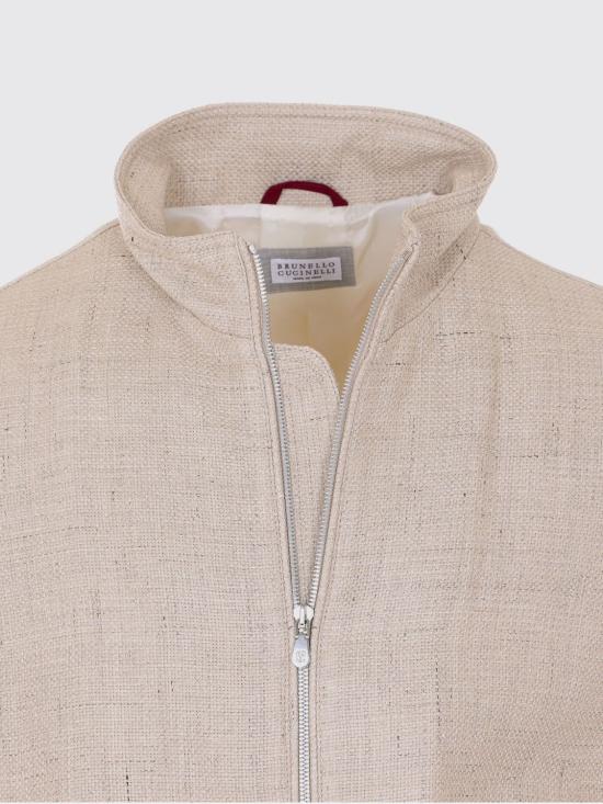 26SS 브루넬로 쿠치넬리 스탠드 칼라 실크, 리넨, 울 블렌디드 홉색 블루종 MZ4036580 C042 Beige - BRUNELLO CUCINELLI