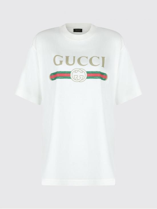 26SS 구찌 로고 프린트 코튼 저지 실크 티셔츠 865015XJHUF 9280 White - GUCCI