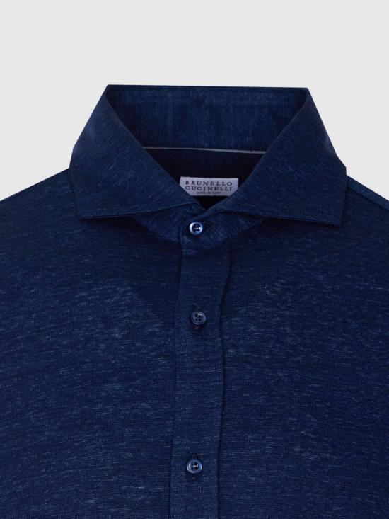 26SS 브루넬로 쿠치넬리 멜란지 저지 셔츠 MR8276686 C006 Navy - BRUNELLO CUCINELLI