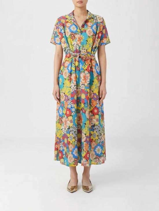 26SS 다니엘라 그레지스 롱 원피스 A34AMLY1 BLACK BACKGROUND COLORED SUNFLOWERS Black