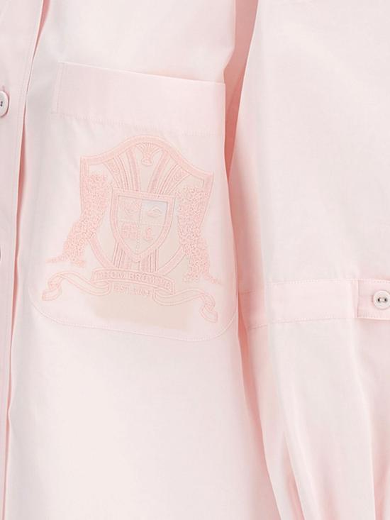 26SS 톰브라운 솔리드 포플린 크레스트 엠브로이더리 암밴드 슈퍼사이즈 셔츠 FLL079EF1004 680 Pink - THOM BROWNE