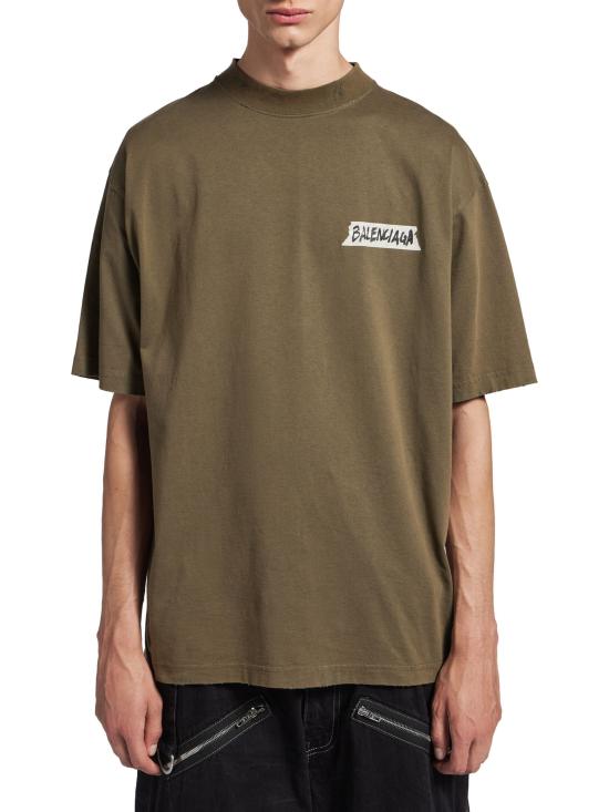 26SS 발렌시아가 마스킹 테이프 티셔츠 미디움 핏 764235 TTVL62840 Kaki - BALENCIAGA
