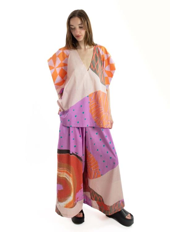  메그 스트레이트 팬츠 시크릿 와이드 레그 팬츠 시크릿 드로어 프린트 - MEG