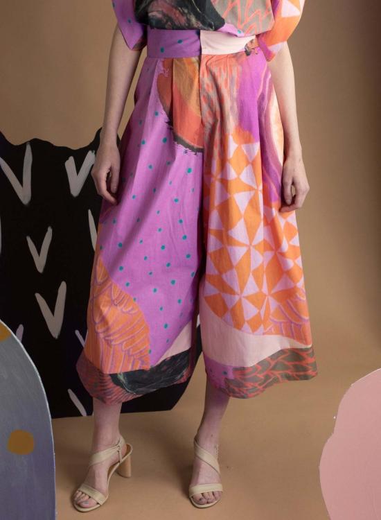  메그 스트레이트 팬츠 시크릿 와이드 레그 팬츠 시크릿 드로어 프린트 - MEG