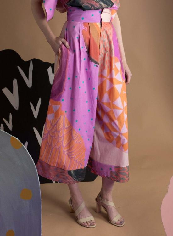  메그 스트레이트 팬츠 시크릿 와이드 레그 팬츠 시크릿 드로어 프린트 - MEG