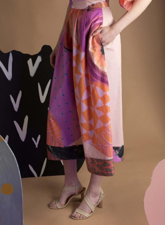  메그 스트레이트 팬츠 시크릿 와이드 레그 팬츠 시크릿 드로어 프린트 - MEG