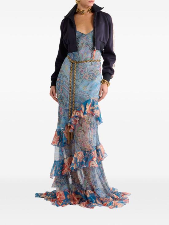  에트로 롱 원피스 프린트 실크 롱 드레스 클리어 블루 - ETRO