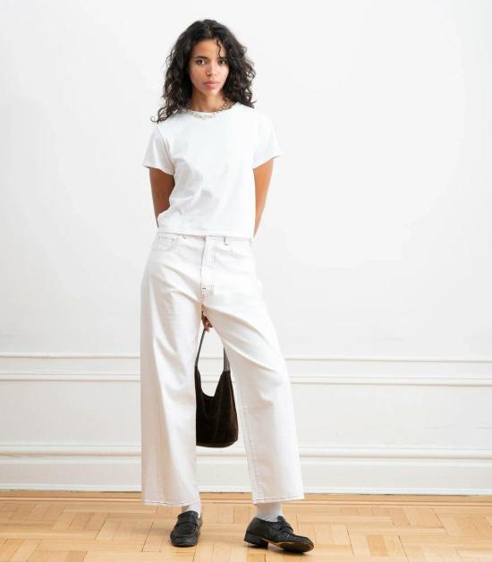  룹 데님 팬츠 루프 제이미 배럴 레그 진 화이트 - LOUP