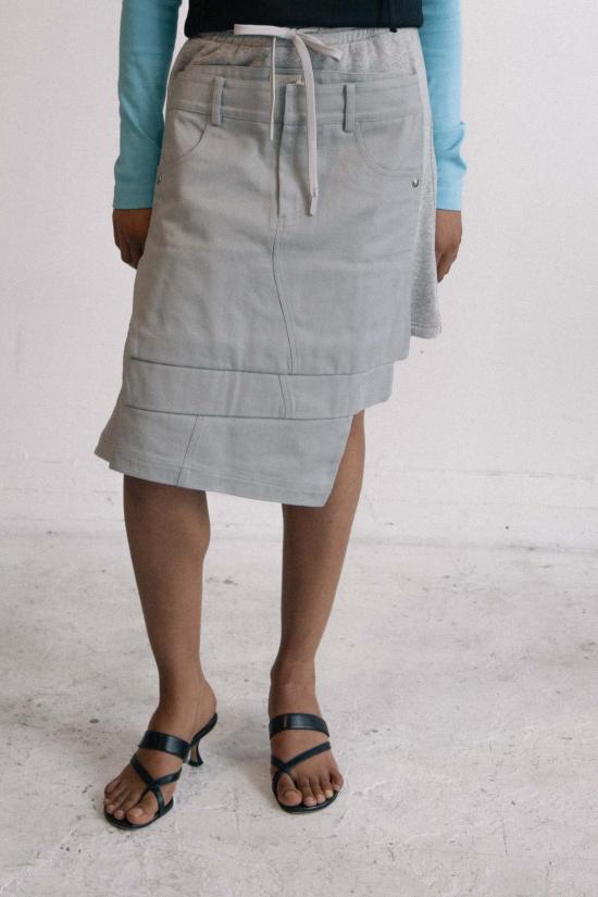  fey fey WORLDWIDE 데님 스커트 페이페이 월드와이드 폴드 미디 스커트