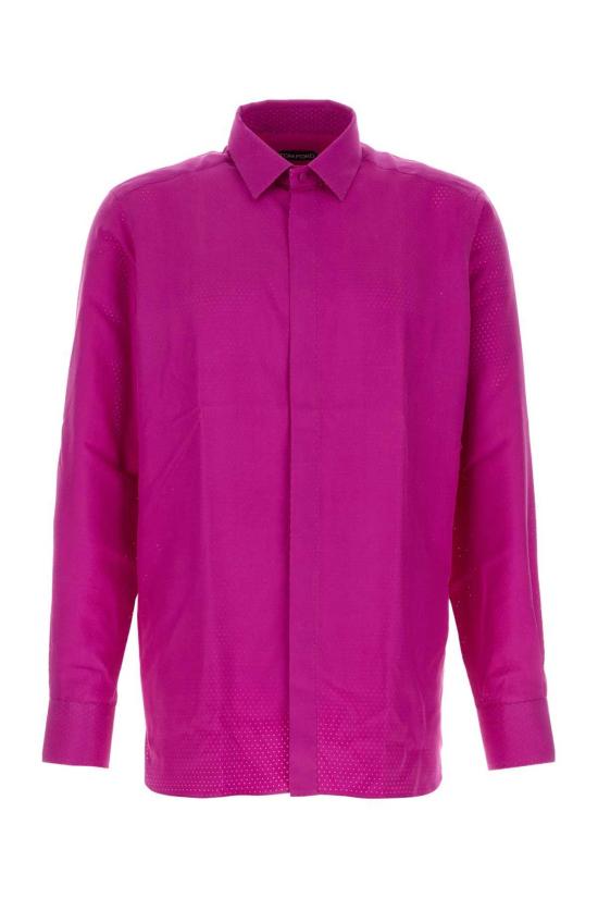  톰포드 긴팔 셔츠 톰 포드 펀칭 도트 실크 트윌 클래식 핏 셔츠 푸시아